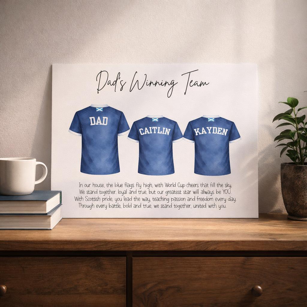 Personalised Scotland Football Family Print – Dad’s Winning Team A4 Gift
