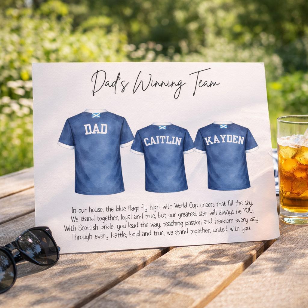 Personalised Scotland Football Family Print – Dad’s Winning Team A4 Gift