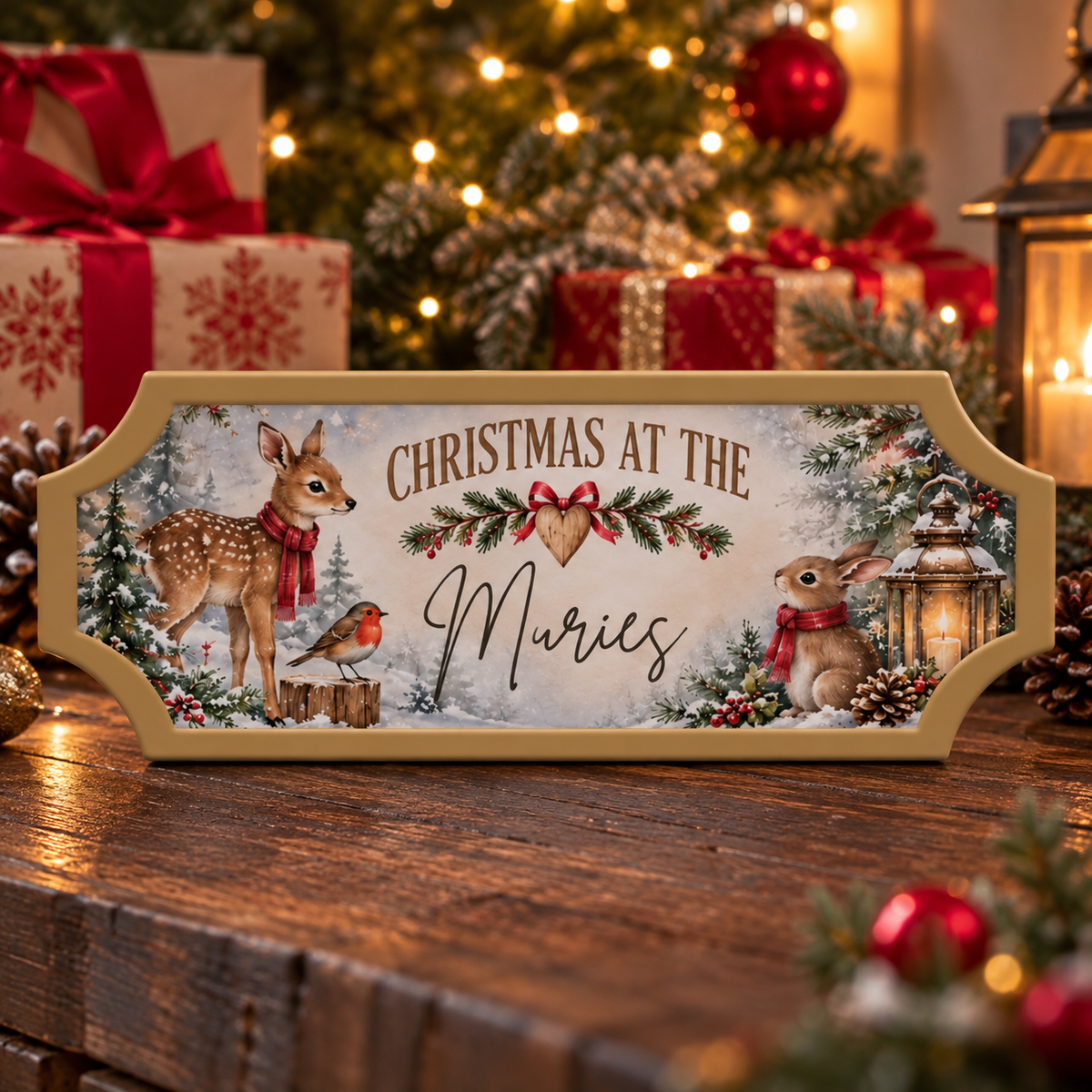 Christmas personalised sign, woodland friends design, reading Christmas at the Muries