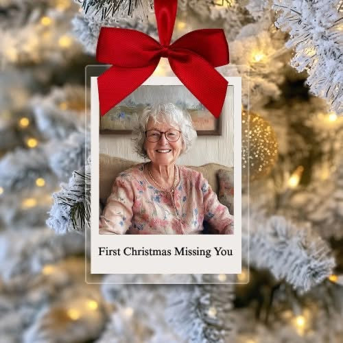 personalised photo Christmas tree ornament with memorial photo