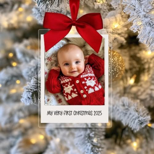 personalised photo Christmas tree ornament with baby photo