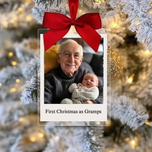 personalised photo Christmas tree ornament with 1st year as grandad photo