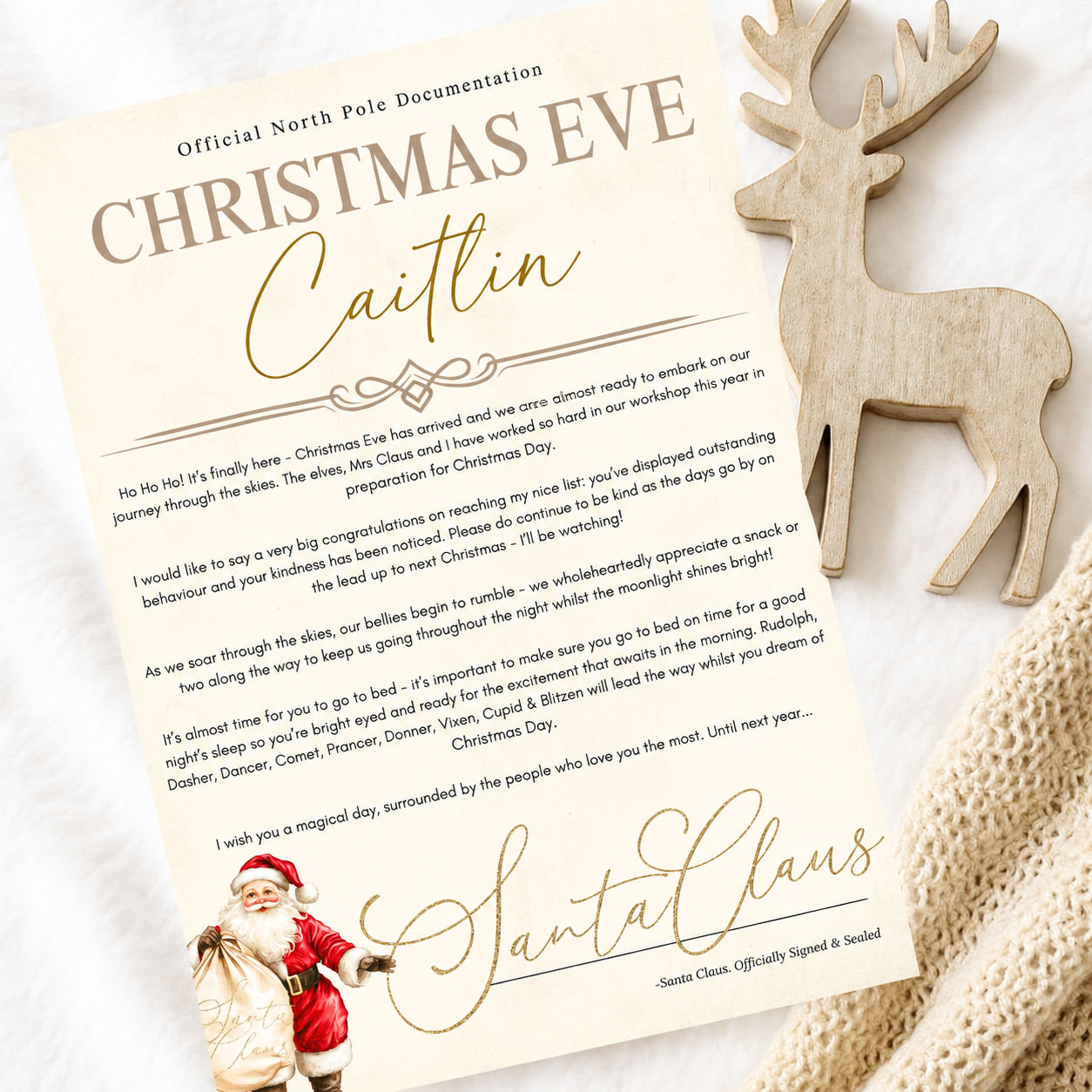 Personalised Christmas Eve letter from Santa printed on premium card